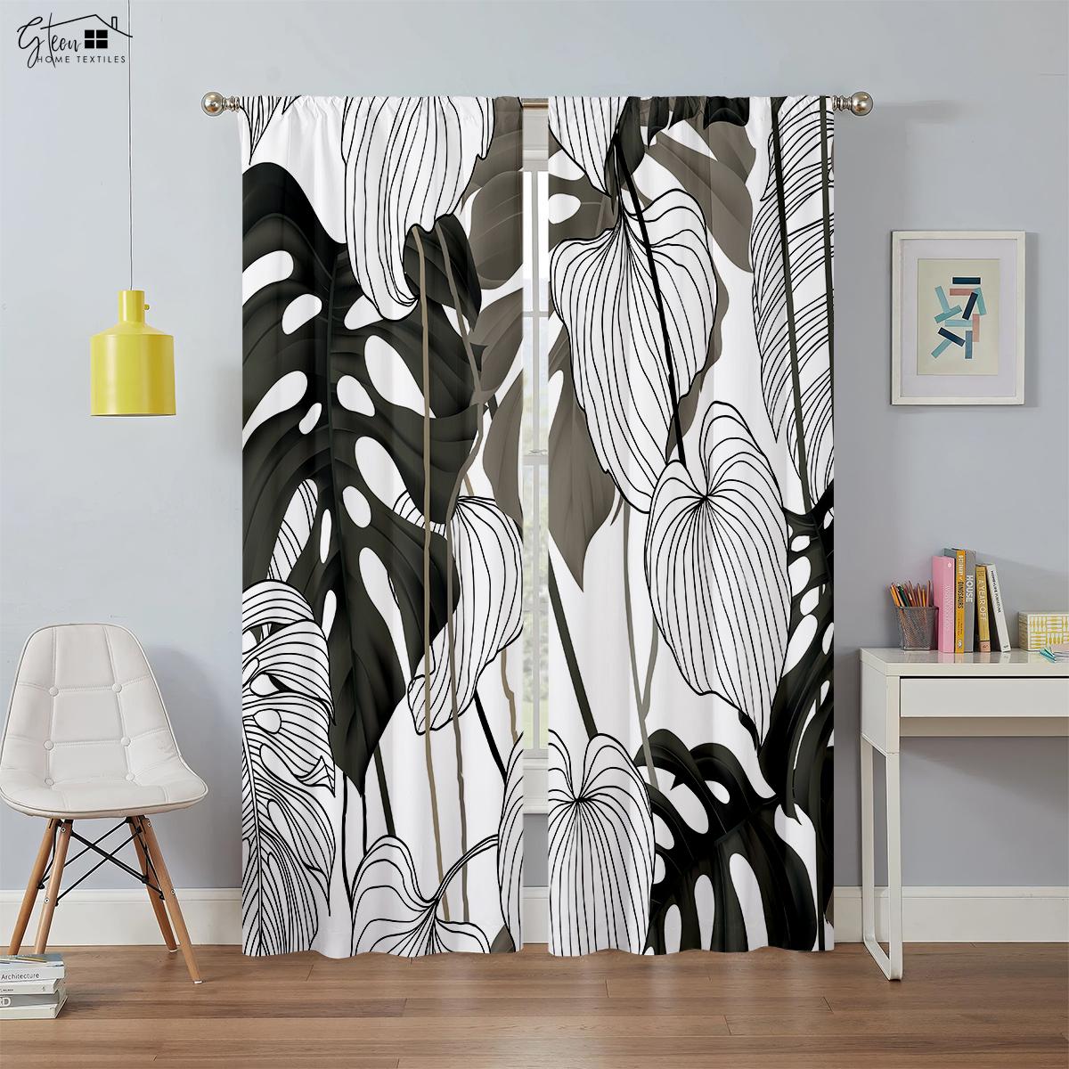 

Тропические шторы для дождевого леса Юго-Восточная Азия Банановый лист Растение Лес Ресторан Homestay Hotel Спальня Декоративные шторы 2 шт. W50xH130(CM)x2PCS&Rod pocket