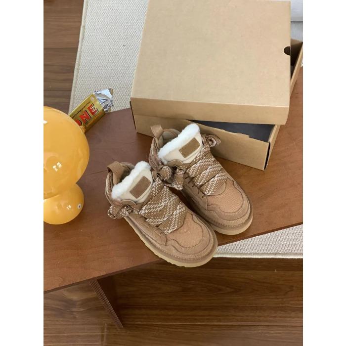 

Sheepskin Wool Boots Women s Casual Lace-Up Low-Cut Snow Boots Leather Patchwork round Toe Modern Dance Rubber Outsole Boots 39 каштановий