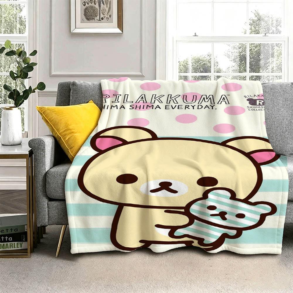 Hot Cute Kawaii Cartoon R-RilakkumaS 3D Flannel Blanket Soft Throw Blanket Art For Home Decor Bedroom Bed Sofa Picnic Fans Gift