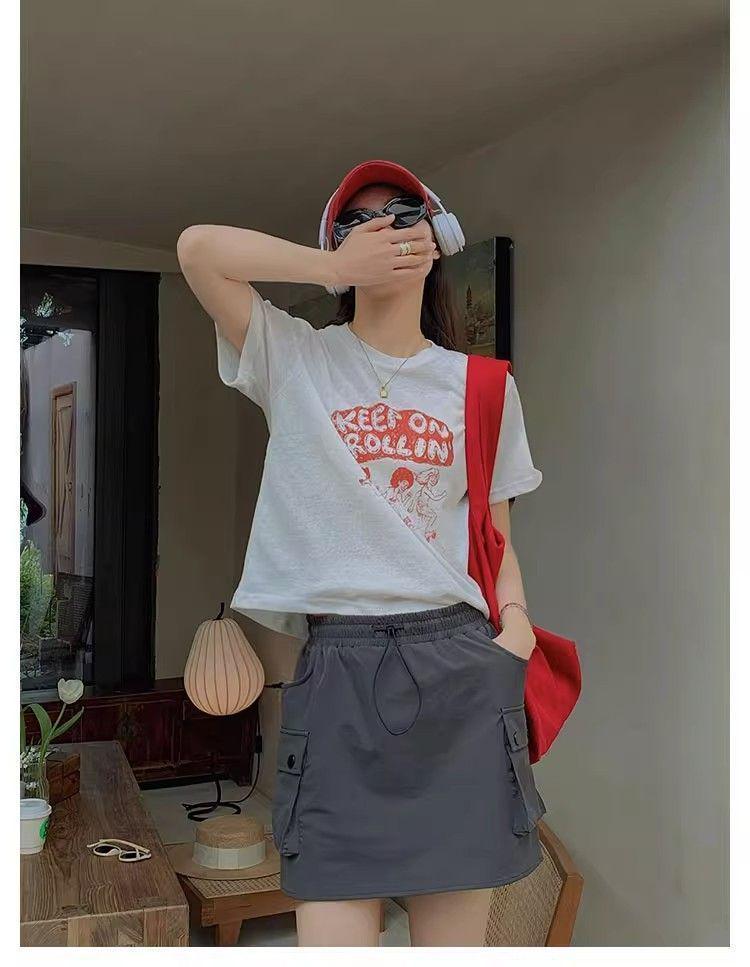 Gray High-Waisted A-Line Wide-Leg Summer Skirt for Women - Petite, Slimming, and Quick-Drying