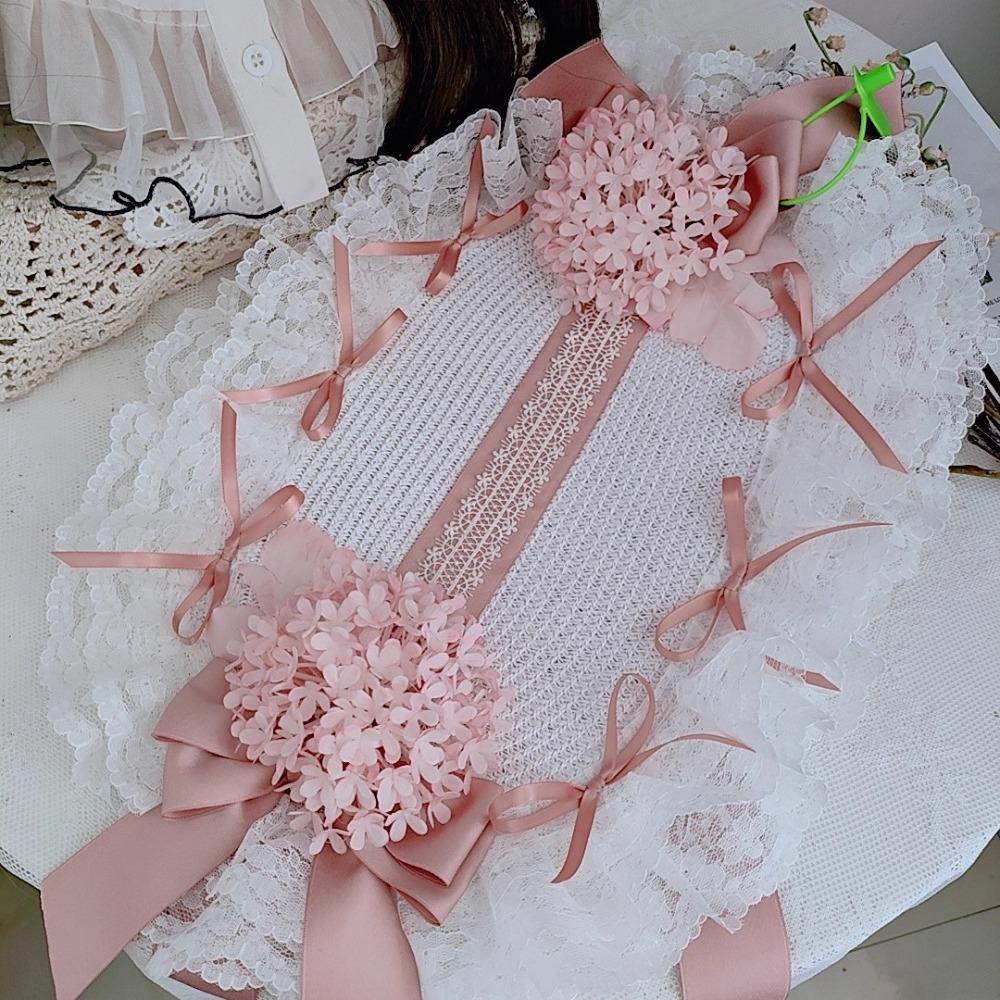 Handmade Vintage Victorian Gothic Tea Party Lace Straw Hat Lolita Girls Flowers Bonnet with Ruffles Halloween Black Headdress