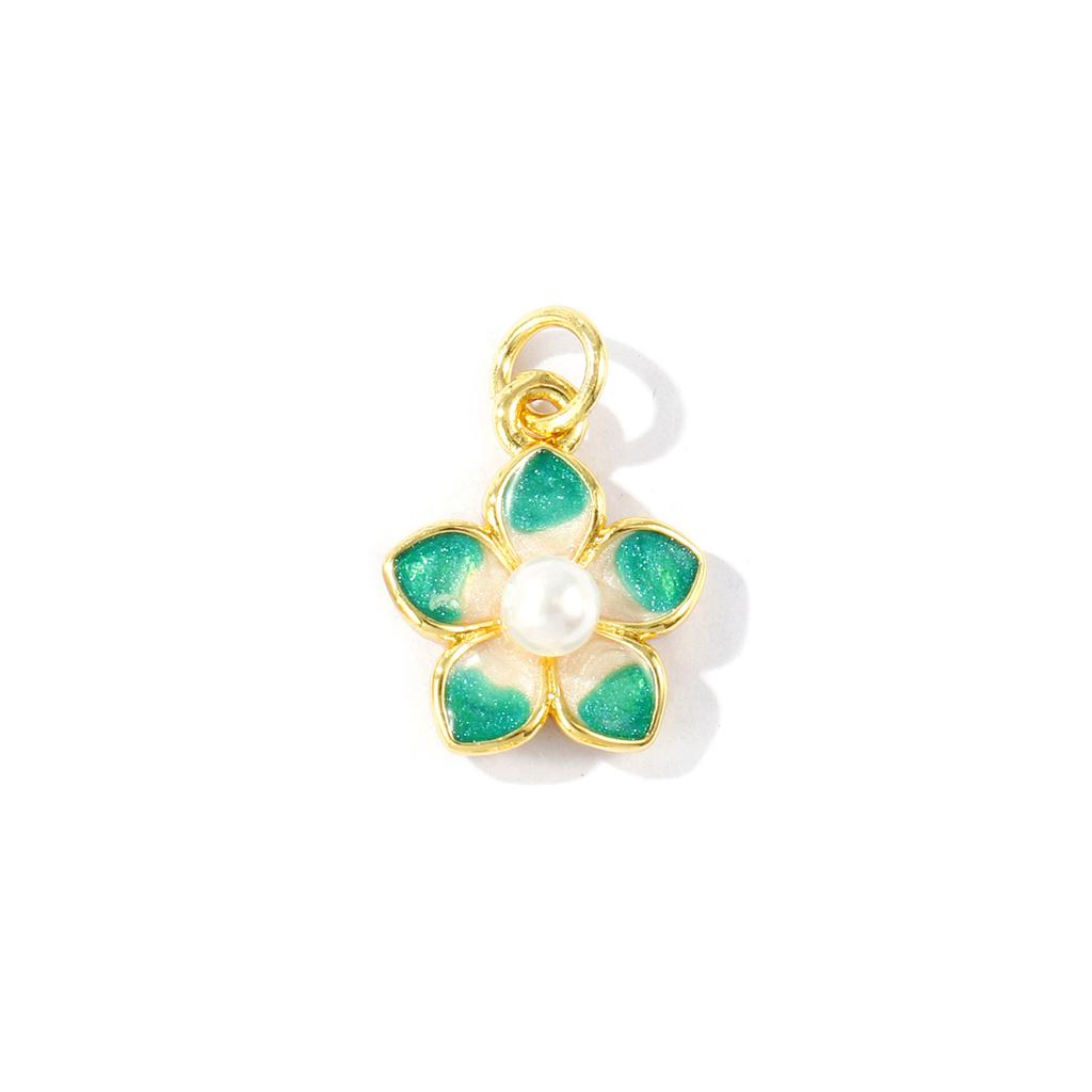 2Pcs Flower Charms Enamel Acrylic Imitation Pearl Brass 18K Gold Plated Pendants For DIY Necklace Jewelry Making 18mmx13mm