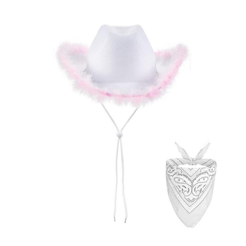 

Хэллоуин Бахрома Мода Ковбойская Шляпа с Банданой Аксессуар для Вечеринок Костюм White Pink Edge