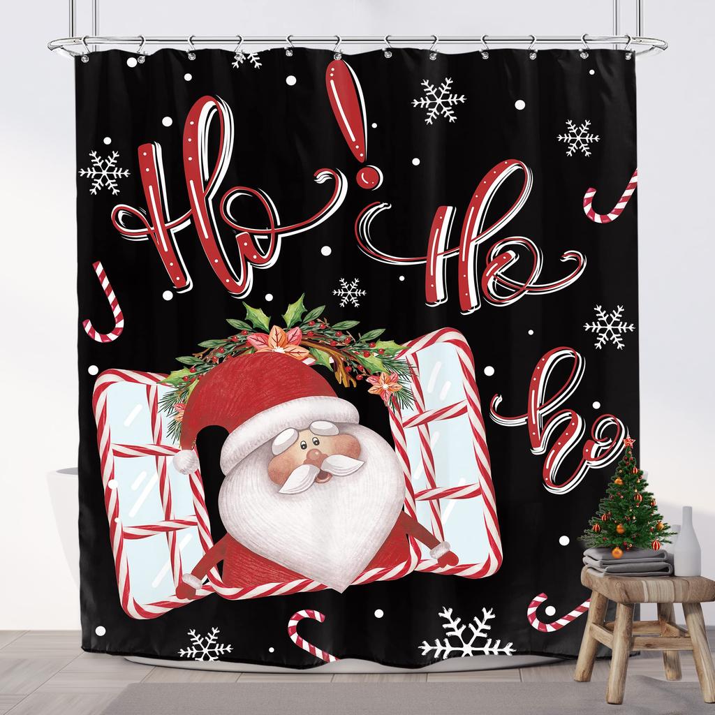 Christmas Santa Claus Shower Curtain Merry Christmas Shower Curtain Washable Fabric Shower Curtain Funny Winter Bathroom Decor