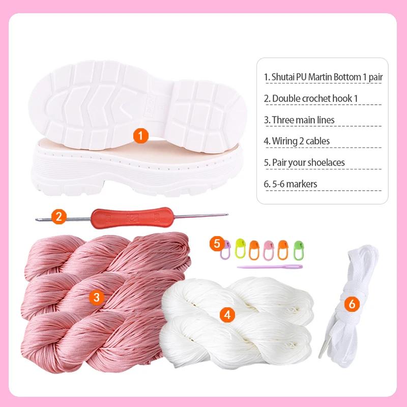 1 Set Hand Crochet Shoe Sole+ Hollow Thread, Soft Rubber Insole Hand-knitted for Shoes, Sandals, Needles Knitting DIY Material