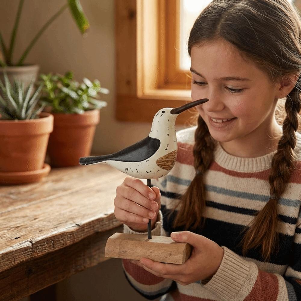 Modern Rustic Wooden Bird Figurine Handcrafted Decorative Sea Bird Statue Creative Bird Sculpture Indoor Decoration