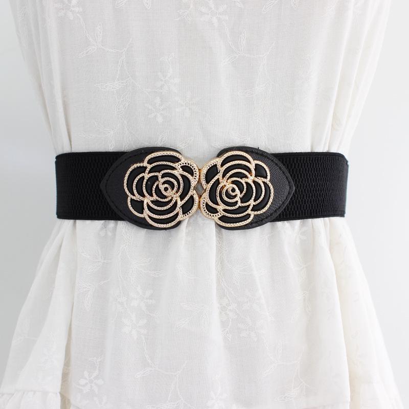 Korean Style Floral Buckle Elastic Belt for Women - Elegant Waist Accessory for Dresses (4cm)