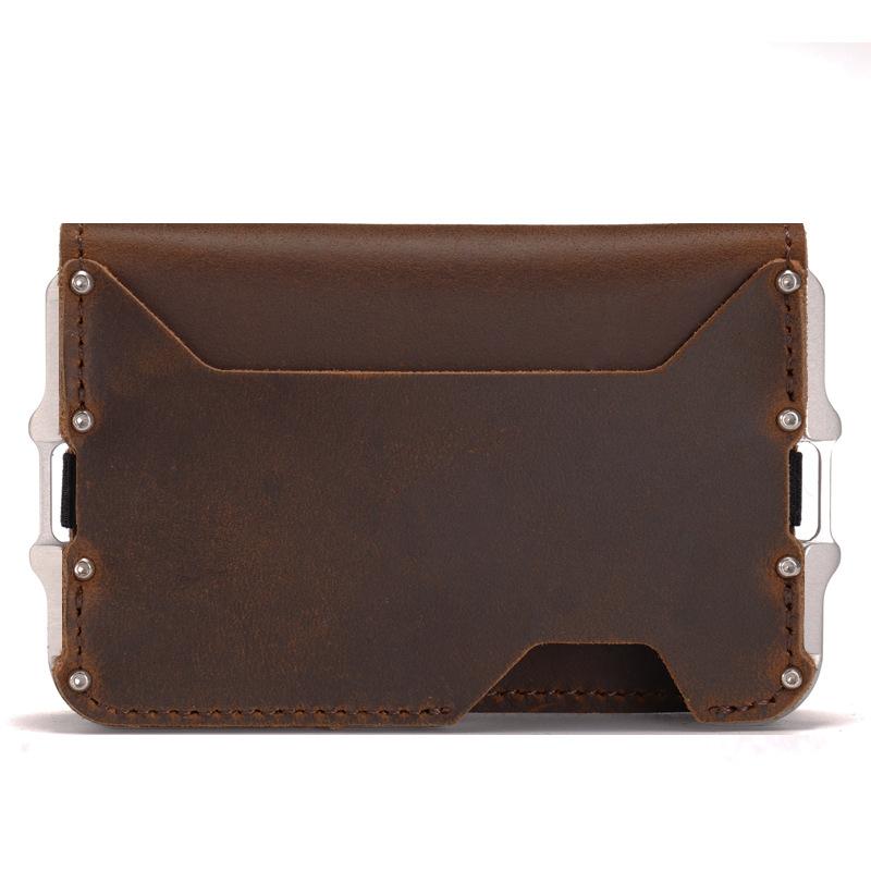 RFID Anti-Magnetic Men's Leather Metal Card Bag Multifunctional Aluminum Alloy Bank Credit Card Holder Wallet