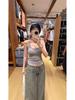 Women's Gray Strappy Tank Top with Chest Pads - Summer Cover for Armpit Fat, Beautiful Back - Perfect Base Layer for Spring and Autumn