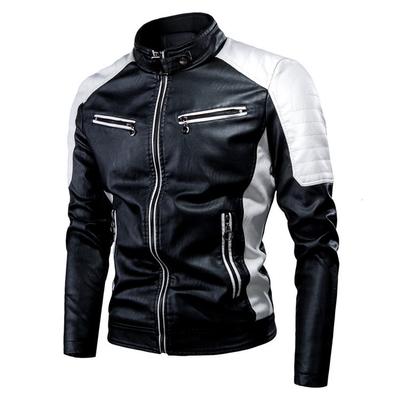 Chaqueta de Invierno Casual para Hombre de Motocicleta con Empalme de Forro Polar y Cuero Chaqueta de Cuero Cálida Vintage de Moda para Hombre