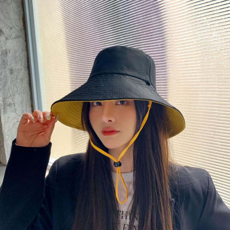 Double-sided bucket hat big eaves sun hat foldable summer travel vacation sun hat