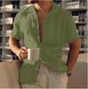 Men's Cross-Border Linen Button Casual Shirt Summer Beach Shirt Short Sleeve Plain Lapel Casual