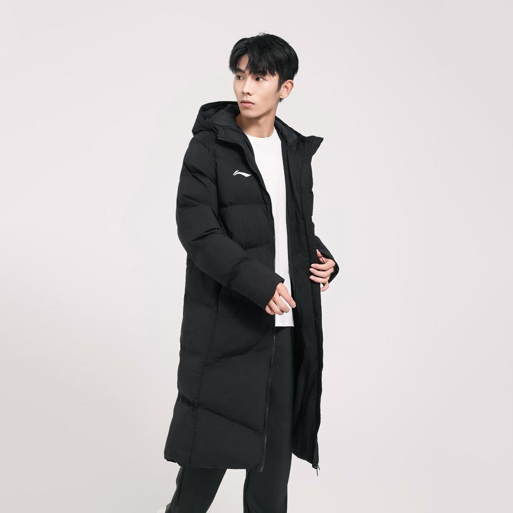 Li-Ning Knee-Length Warm Side-Slit Hooded Cotton Jacket Unisex Outerwear Black AFMU037-3