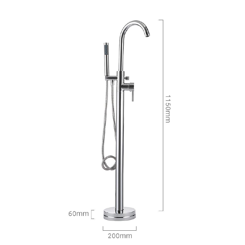 Chrome Polished Bathtub Floor Stand Faucet Mixer Single Handle Mixer Tap 360Rotation Spout With ABS Handshower Bath Mixer Shower Silver