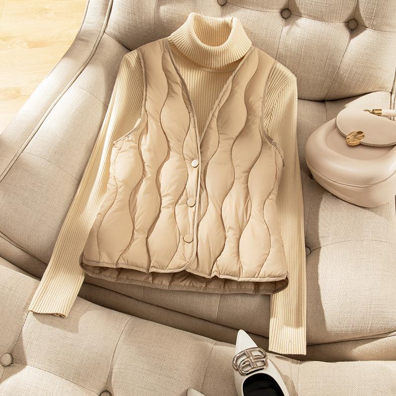 Women's Winter Down Silk Vest Lightweight & Warm Fleece Silk Short-Style Sleeveless Gilet Waistcoat