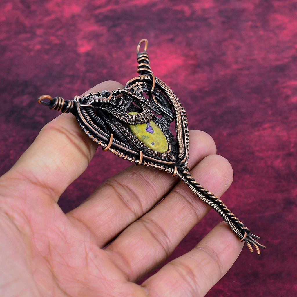 Stichtite Natural Gemstone Pendant Handmade Pendant Copper Wire Wrapped Antique Jewelry