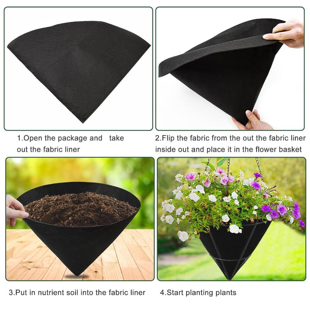3pcs Breathable Cone Shaped Liners Reusable Eco-Friendly Felt Gardening Mats Black Planter Basket Liners Outdoor Gardening