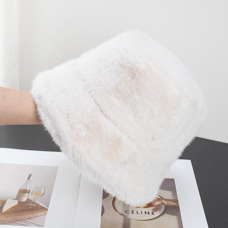 Imitacja Norki Kapelusz Wiaderkowy z Dużym Rondem Damski Polarowy Pogrubiony Puszysty Kapelusz Basinowy