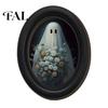 Spooky Aesthetic Room Decor Halloween Wooden Door Hanging Sign, Oval Gothic Black Cat Ghost Wall Plaque, Retro Vintage Home Waterproof Art for