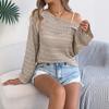 GMXIA Early Autumn One-neck, Cut-out Long-sleeved Knitted Sweater, Casual and Loose Outerwear for Women