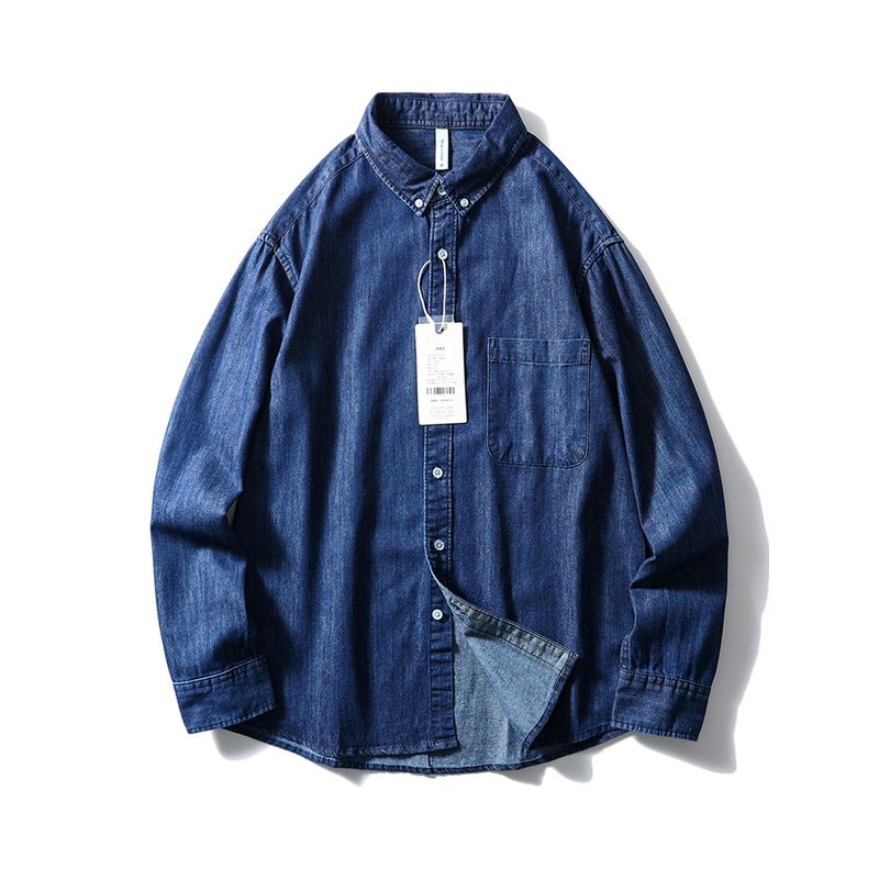 Japanese Style Retro Washed Denim Shirt Men s Long Sleeves 2024 New Arrival Spring and Autumn Coat Export Men s Casual Shirt Dark Blue M
