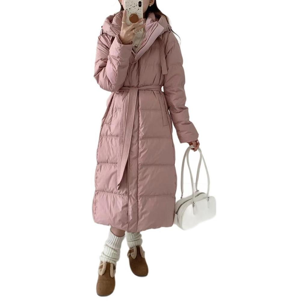 Winter new light ripe belt down jacket women's medium and long knee white duck down thickened slim jacket