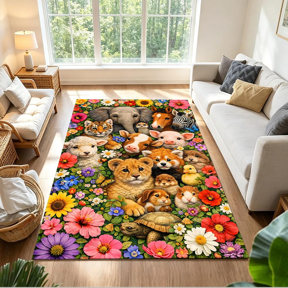 Jungle Animals And Flowers Non-Slip Home Carpet Design for Office Decor Living Room Bedroom Gift
