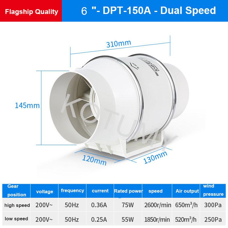 3/4/5/6/8 Inch Exhaust Fans Home Inline Pipe Duct Extractor Ventilation Kitchen Toilet Air Clean Ventilator Diagonal Flow Fan