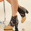 Lace mesh high heel cool boots large size European and American round head thick heel Roman sandals
