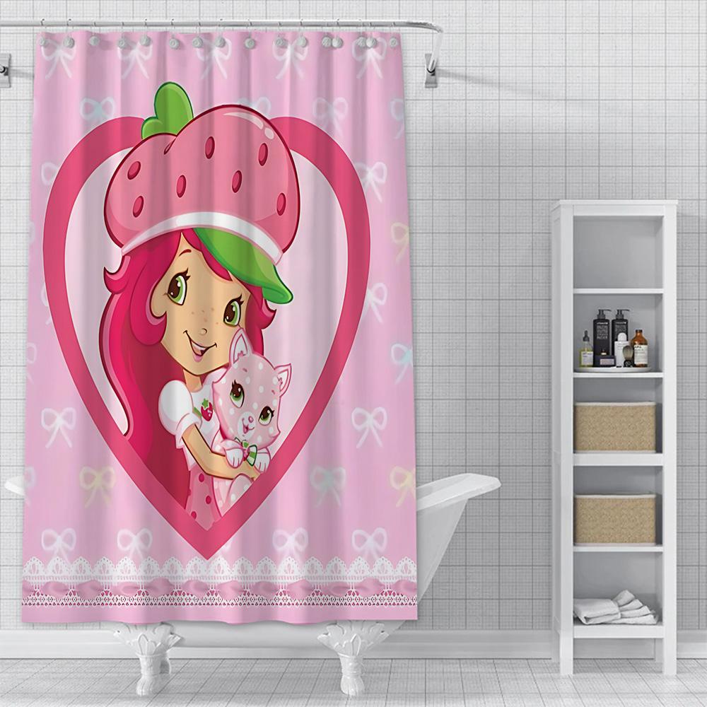 S-Strawberry Shortcake Exquisite Shower Curtain Waterproof Polyester Fabric Paint Bath Curtains Home Bathroom Decor Curtain