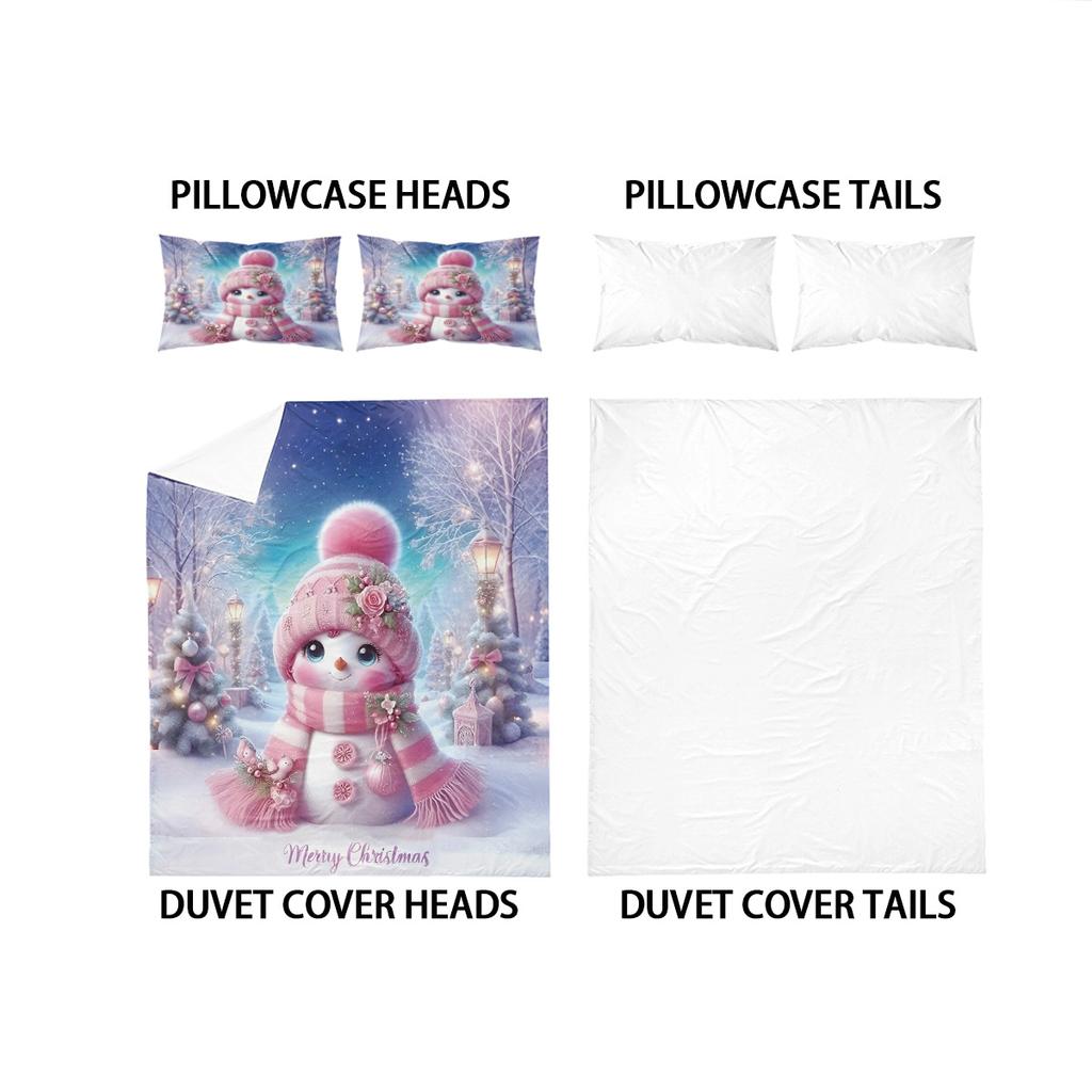 Set de lenjerie de pat roz cu om de zăpadă de Crăciun, fără cearceaf cu colțuri, moale, pentru dormitor, cămin, mai multe dimensiuni, lavabil la mașină