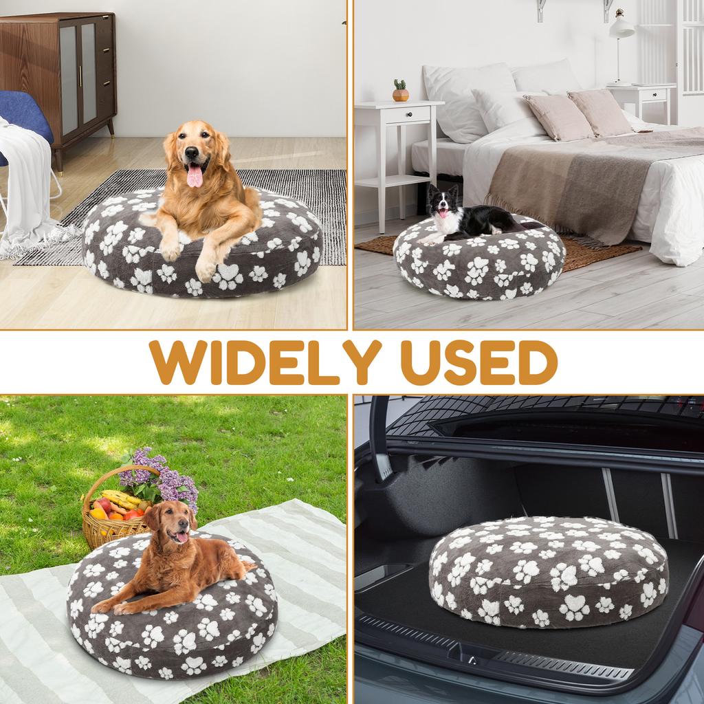 Round Dog Bed Cover Cotton Fleece Waterproof Replacement Pet Bed Cover with Lovely Dog Paw Print Warm Dog Bed Sheet Pet Supplies