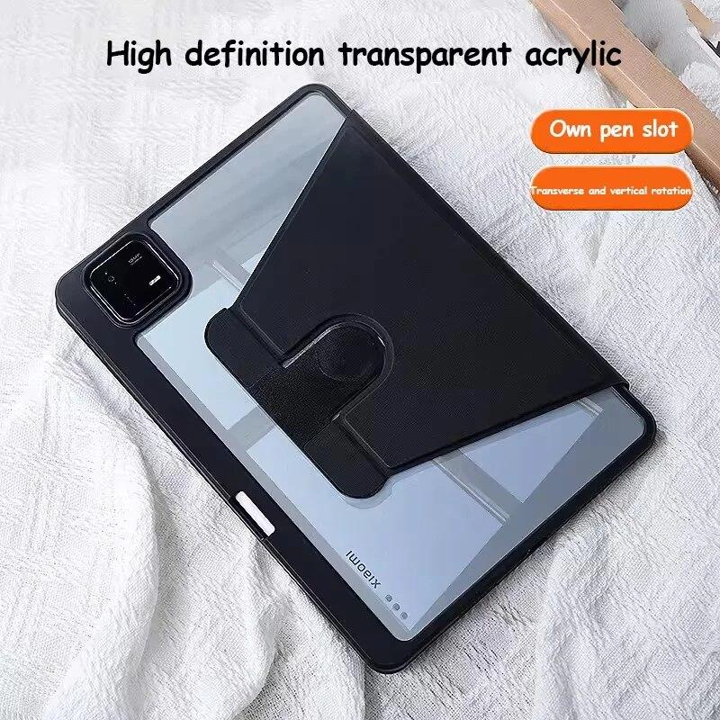 360° Rotation Acrylic Case for Redmi Pad SE 11 Inch 2023 Stand Leather Cover for Xiaomi Pad 6 6 Pro Pad 5 5 Pro with Pen Slot Shockproof Case