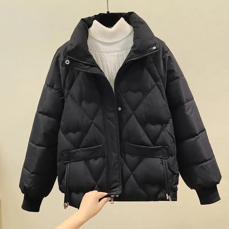 

Winter Warm Down Cotton Jackets Tops Women Casual Zipper Single Breasted Coats Classic Solid Long Sleeve XXL чорний
