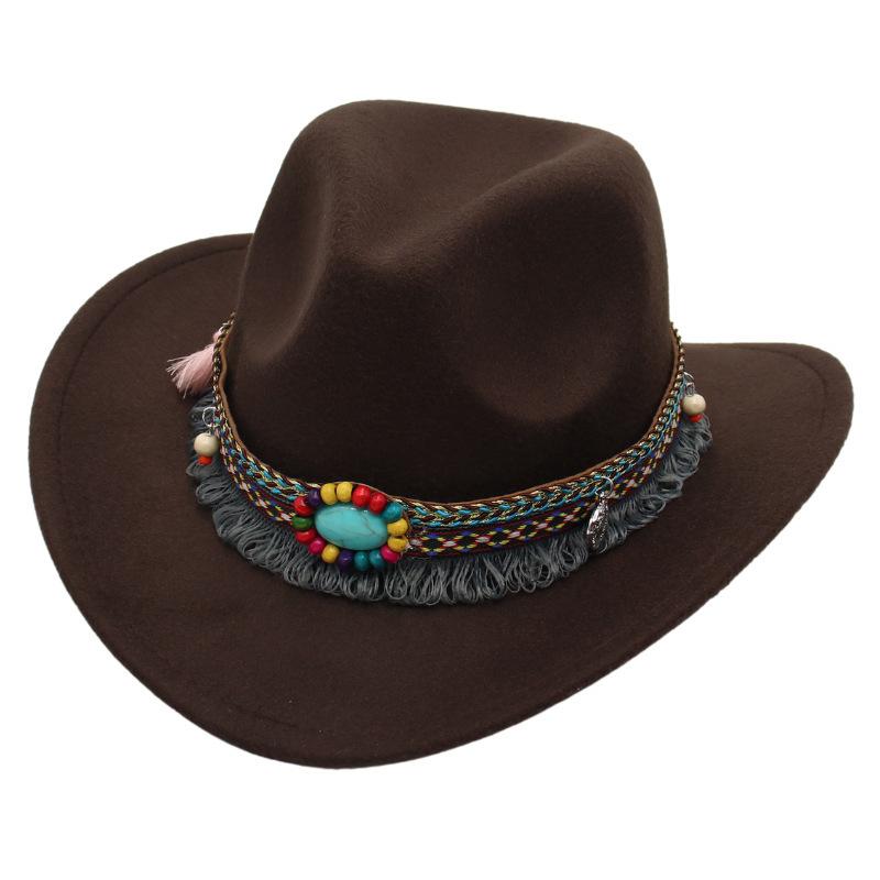 Ethnic Style Children'S Top Hat Tibetan Western Cowboy Hat Upturned Felt Hat Parent-Child Sun Protection Sun Hat Dance