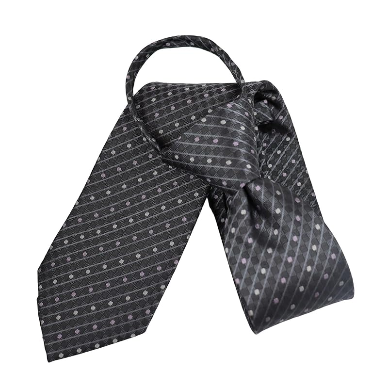 

[Michiko London] one touch tie brand KOSHINO present gift Fashionable silk zipper tie zip tie not tied Easy to install (MKZP-31-C gray)