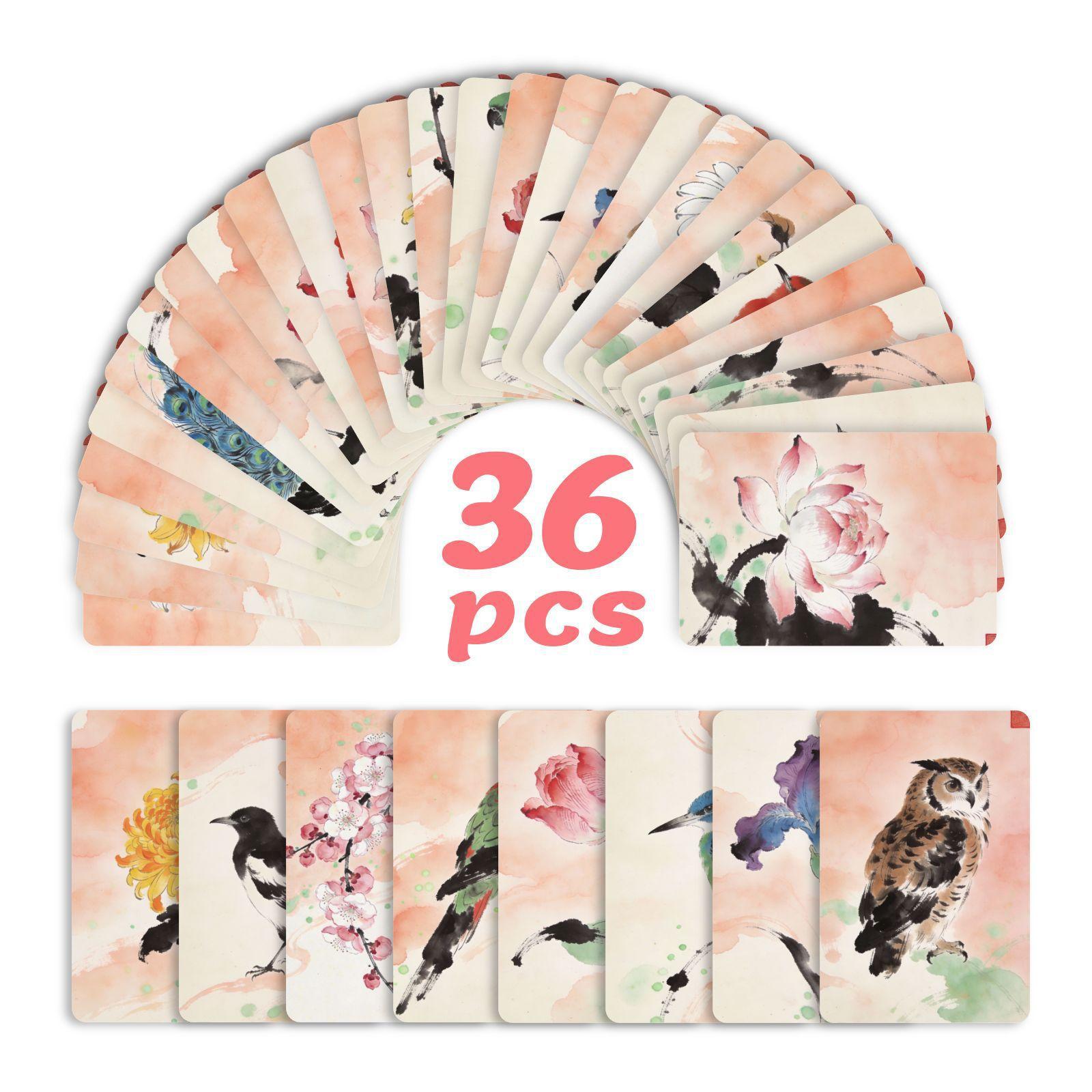 

Light Color Poetic Flower And Bird Greeting Card Set 36 Non-Repeating Chinese Blessing Cards Hand Account Material Decorative Card RXHB0195