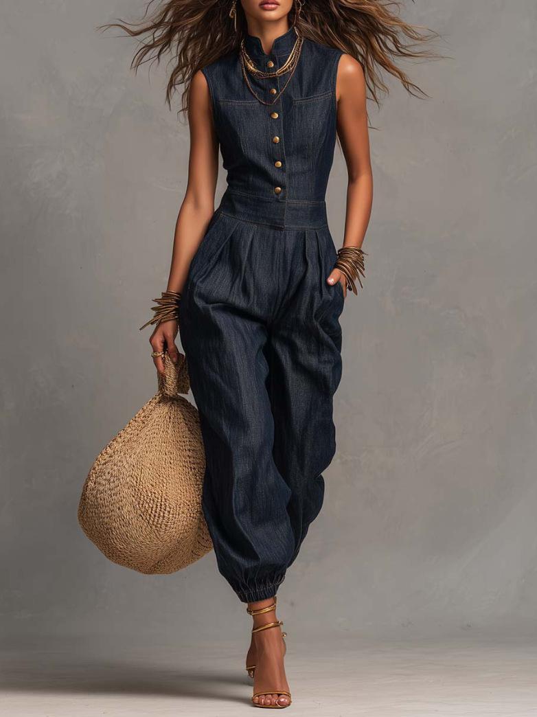 New hot-selling women s denim jumpsuit waist and thin, sexy and body one-piece S