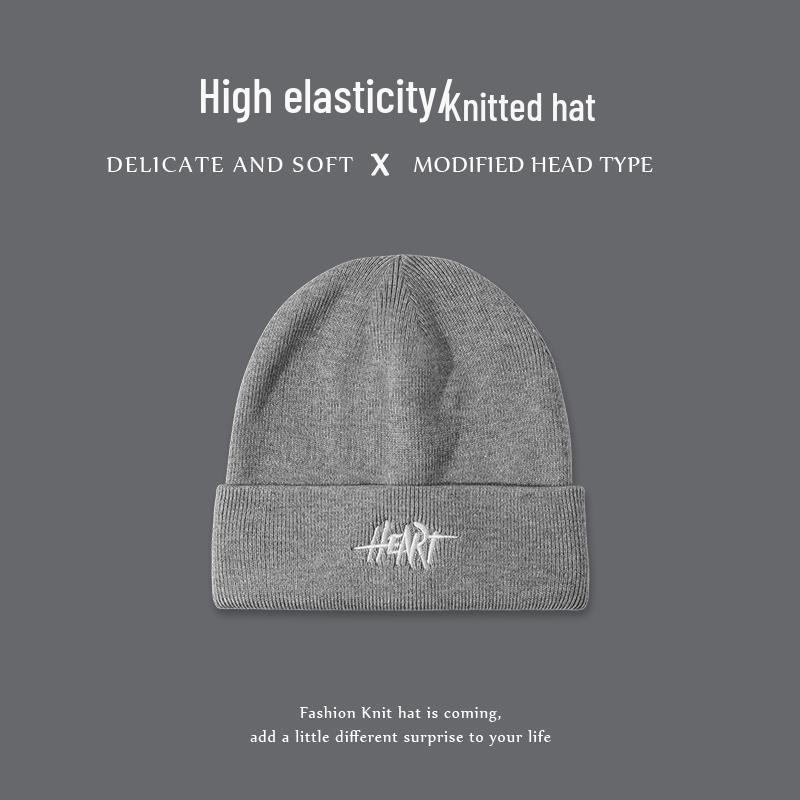 Men's Autumn/Winter Knit Beanie - Korean Style Letter Embroidery, Hip-Hop, Versatile Ear Protection Beanie.