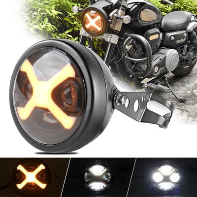 Vancroser Motorcycle Headlight with Yellow DRL and White Switching Includes High Vehicle Inspection Compatible with Harley Yamaha Honda Rebel and Cafe