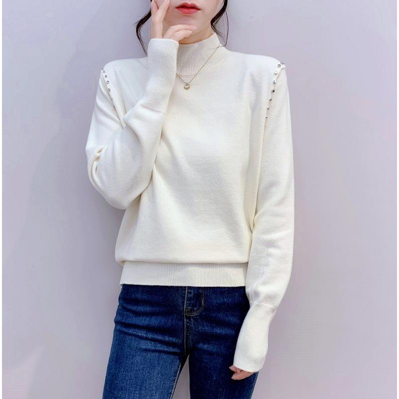 Autumn and winter new soft waxy fashion temperament semi-turtleneck inner sweater women's simple versatile loose knitted bottoming shirt