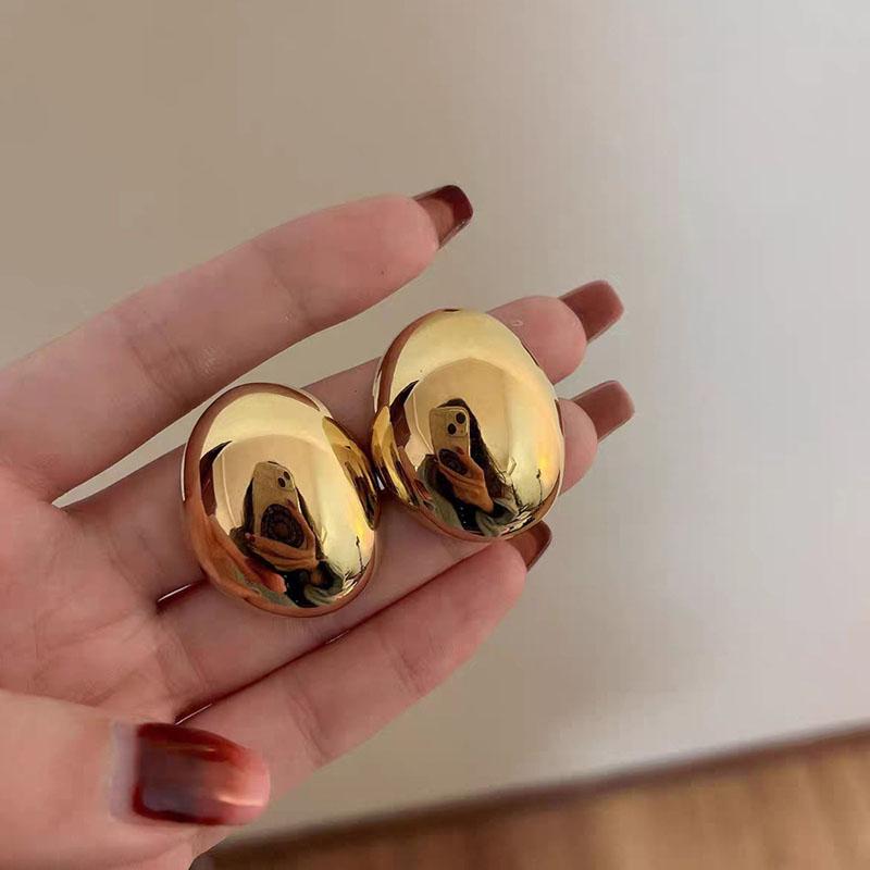Punk Fashion Metal Smooth Big Oval Stud Earrings for Women Exaggerated Hollow Ball Geometric Drop Earring Jewelry Gift