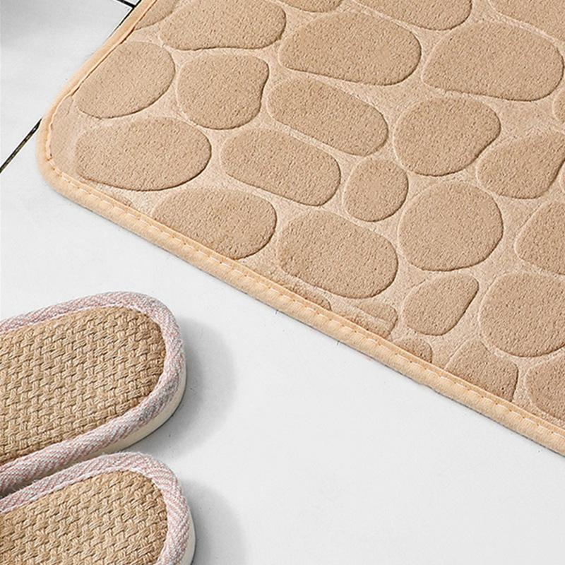 Living Room Anti Slip Mat Pebble Floor Mat Household Items Khaki 1pcs General Bath Mats Embossed Fiber Carpet Bathroom