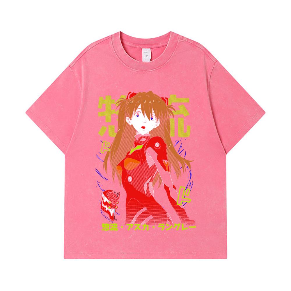 275 GSM Washed T-shirts 100% Cotton Evangelion V10 Asuka Print Unisex Heavy Cotton T Shirt