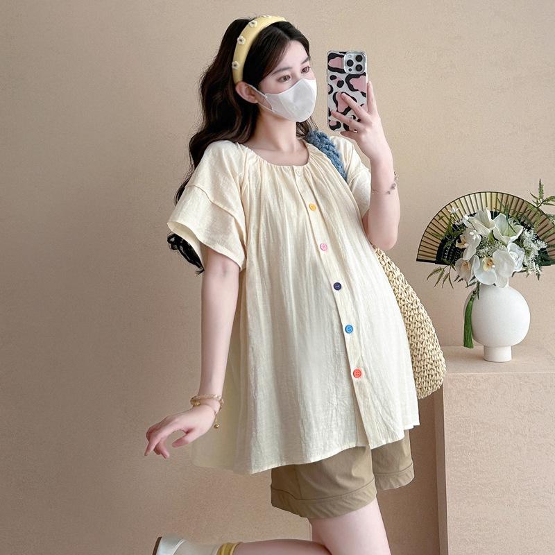 2026 Korean Puff Sleeve Doll Shirt & Belly Support Shorts Set