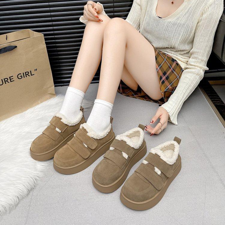 Autumn and Winter Cotton Shoes Female Thick Bottom Warm Snow Boots Casual Velcro Short Bokken Shoes Fur Shoes