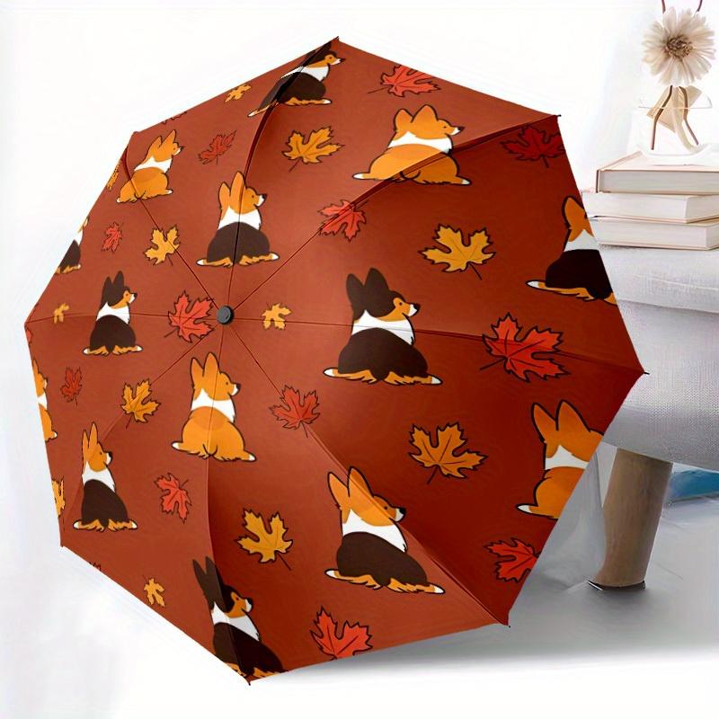 1pc Corgi Fall Automatic Open/Close Exquisite Umbrella - Compact Travel Umbrella, 8-Rib Heavy-Duty Construction, Ideal Gift, Outdoor Accesso