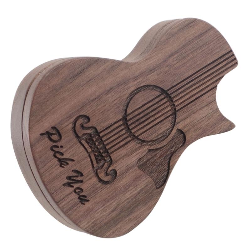 Wood Guitar Pick Storage Box Container Rotating Open Guitar Plectrums Cases Guitar Pick Collector Guitar Accessories