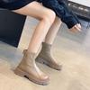 Round Toe Chunky Woman Short Shoes Autumn Winter Leather Waterproof Booties Fleece-Lined Ankle Boots for Women High Quality Boot