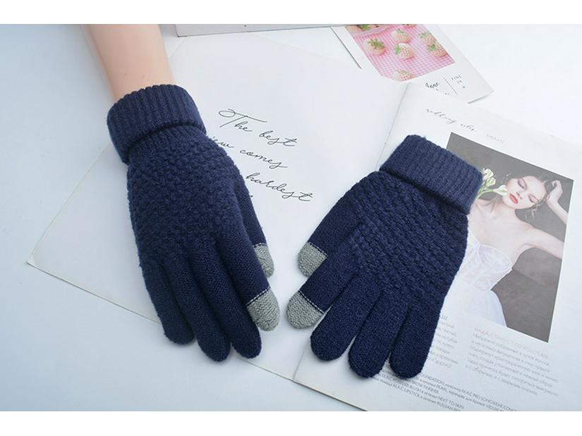 Korean-Style Touchscreen Gloves for Men & Women - Warm Velvet, Winter Cycling, Cute Wool Design, Five-Finger Fit, Ideal for Students